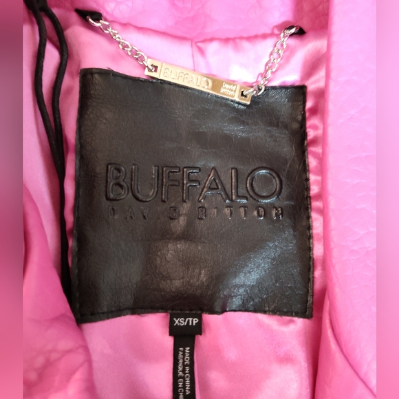 Buffalo David Bitton  hot pink faux leather perfecto moto jacket Sz Xs Unworn - Picture 7 of 12